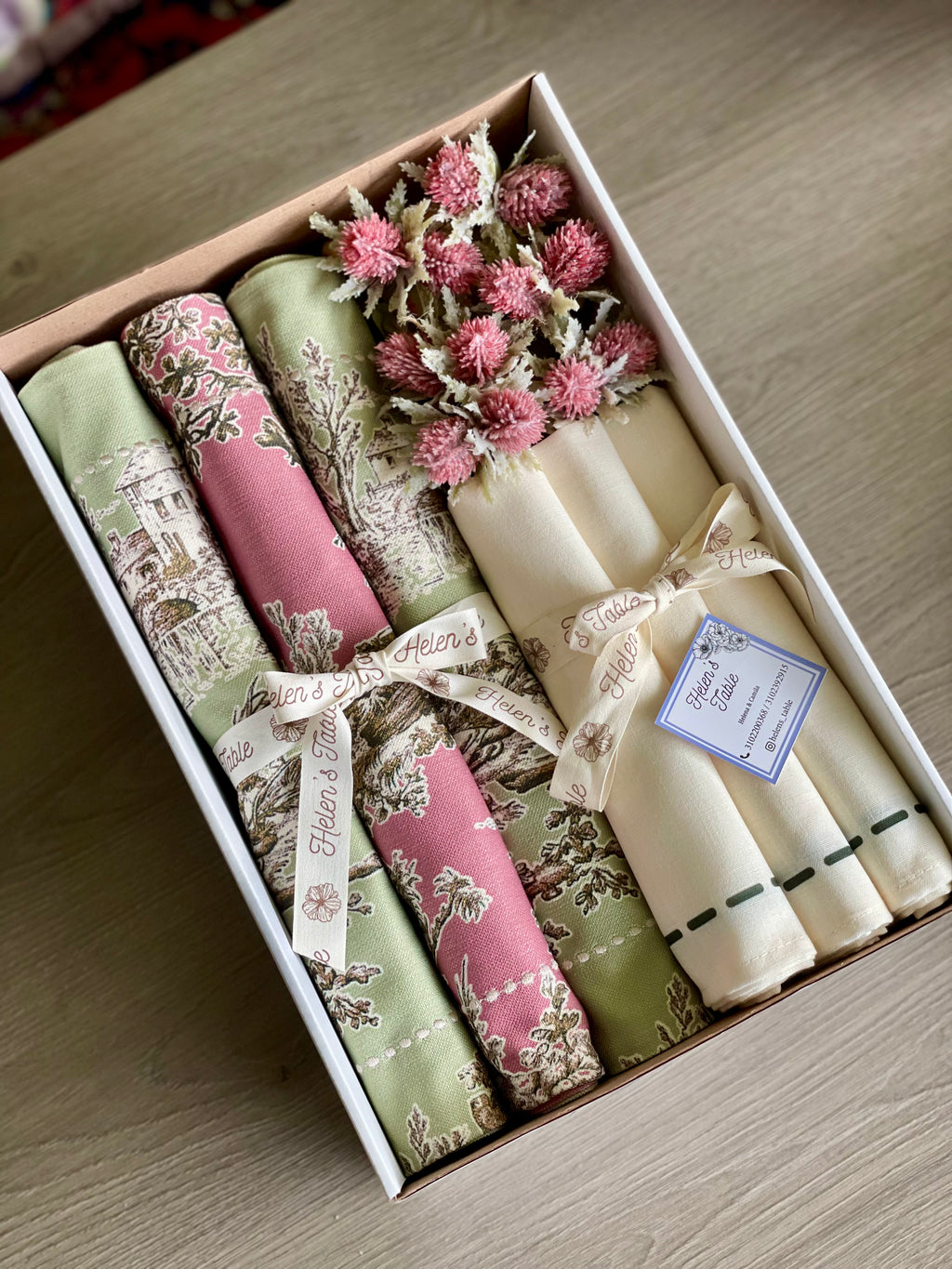Set de Mesa Toile de Jouy Verde-Rosado