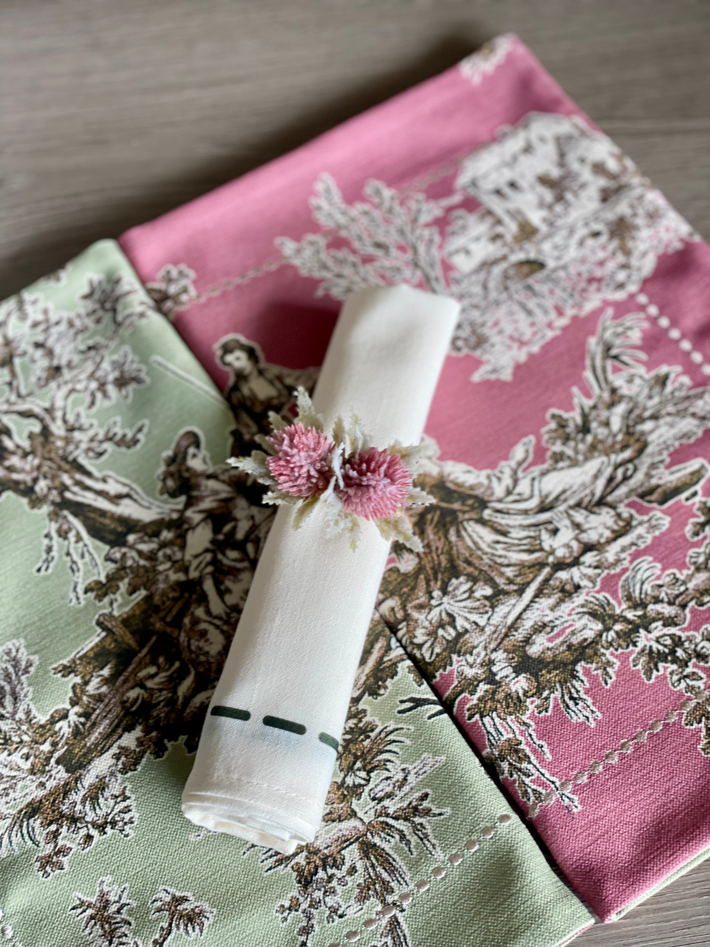 Set de Mesa Toile de Jouy Verde-Rosado