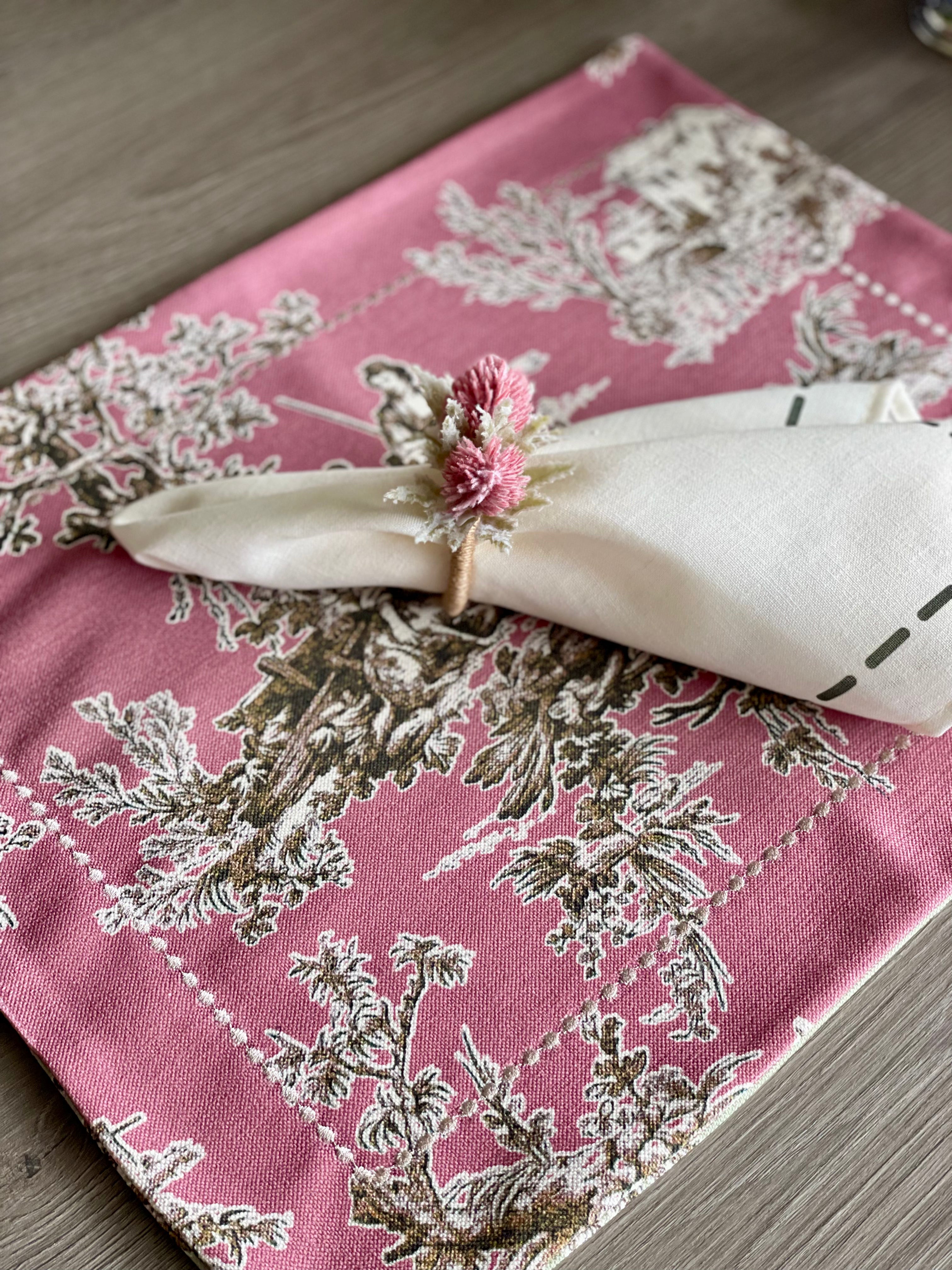 Set de Mesa Toile de Jouy Verde-Rosado